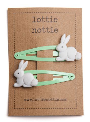 Lottie Nottie - Easter Bunnies on Green Hair Clips