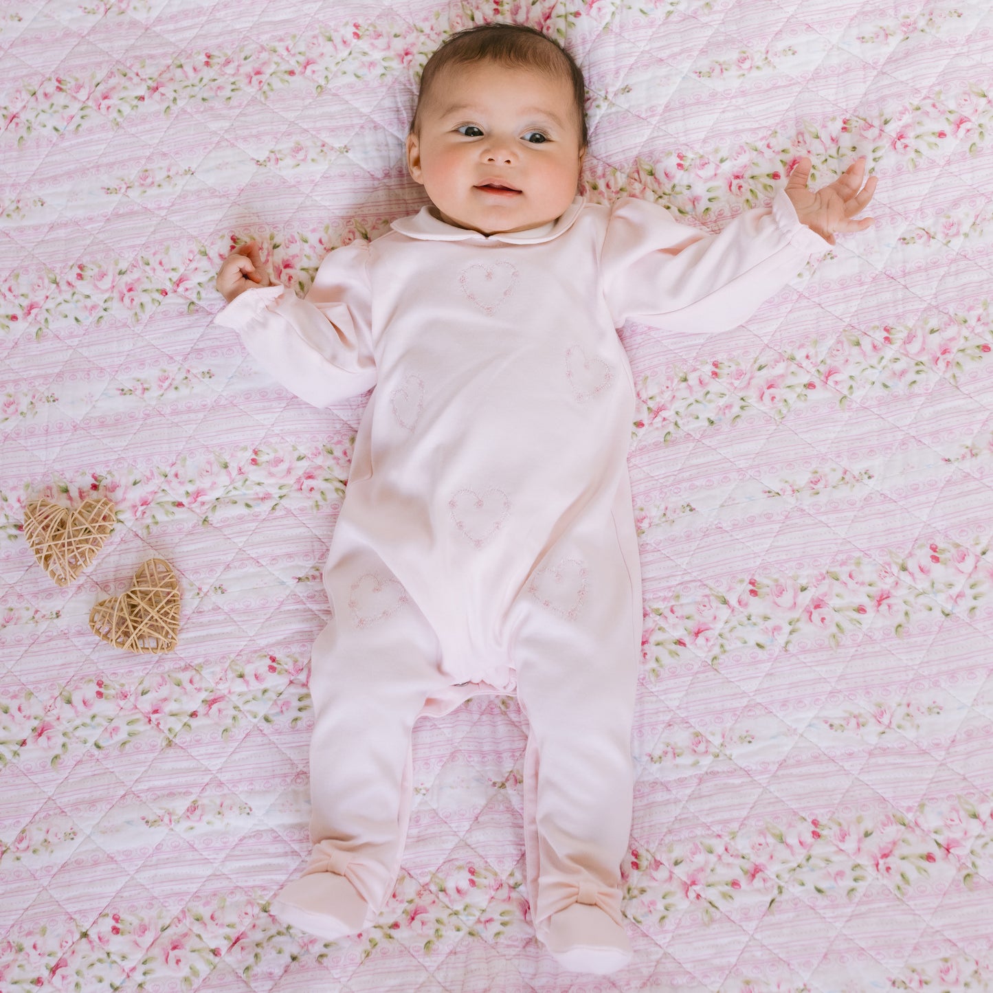 Emile et Rose - Jenna Baby Girls Heart Embroidery Babygrow