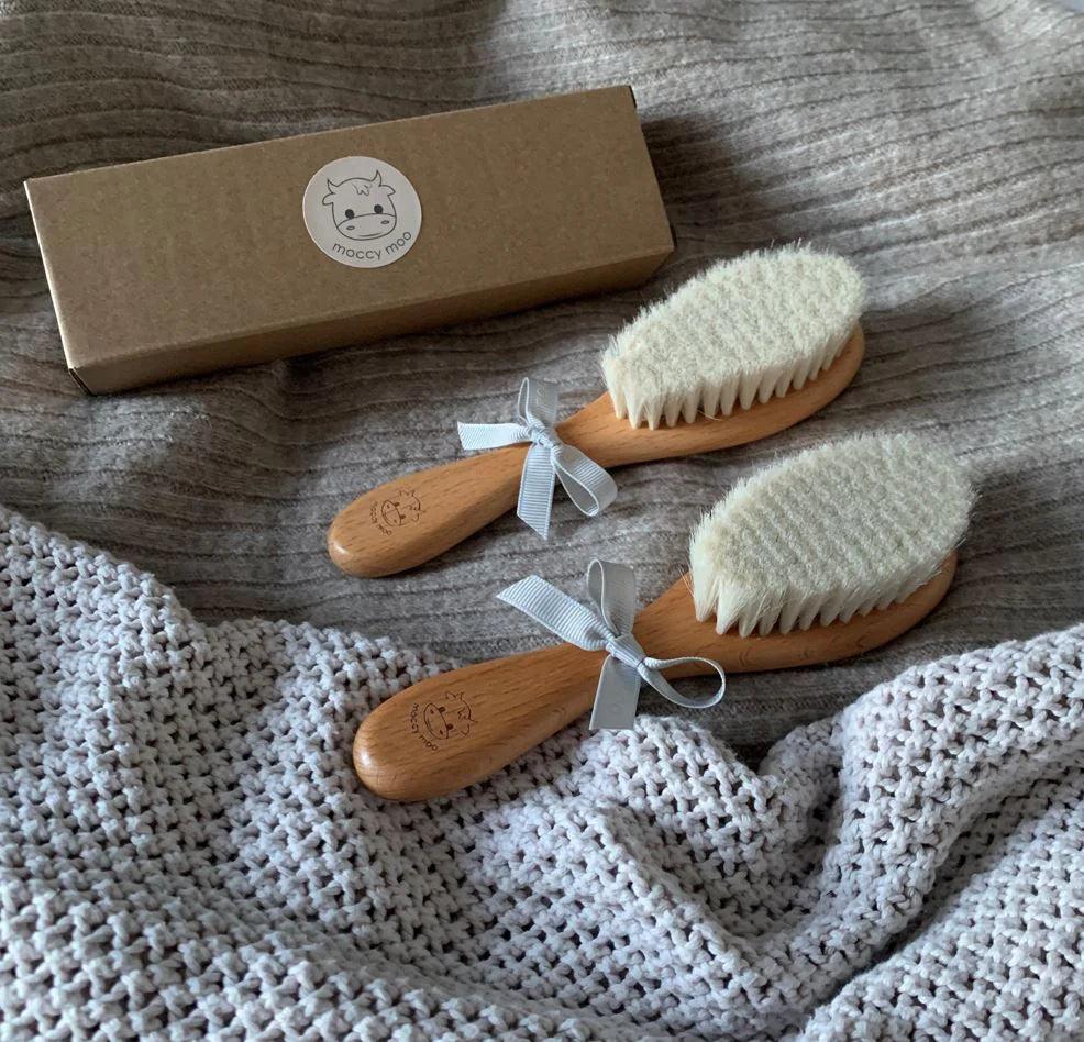 Moo - Natural Wood Baby Hairbrush