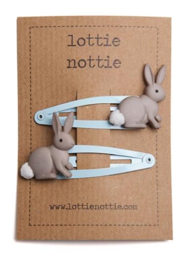 Lottie Nottie - Bunnies on Blue Hair Clips